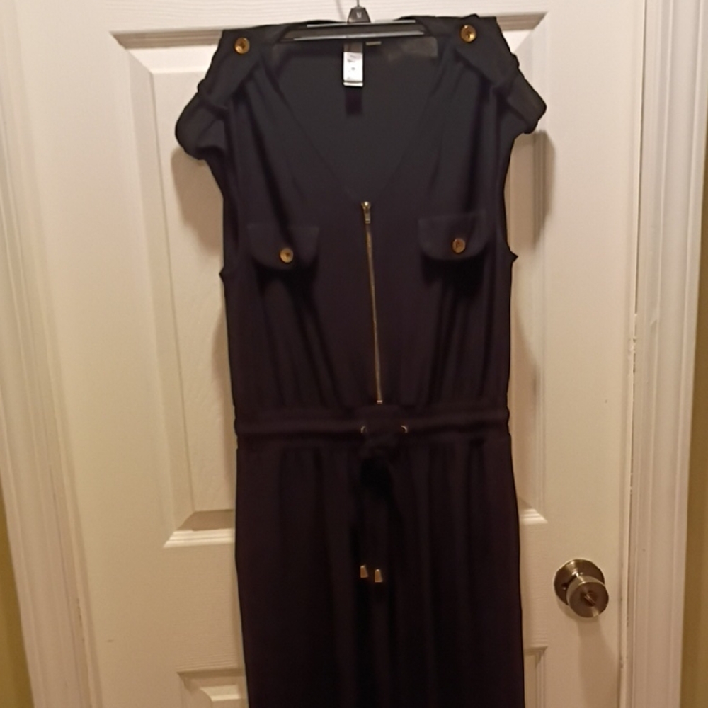 Black Sleeveless Jumpsuit with Gold Accents